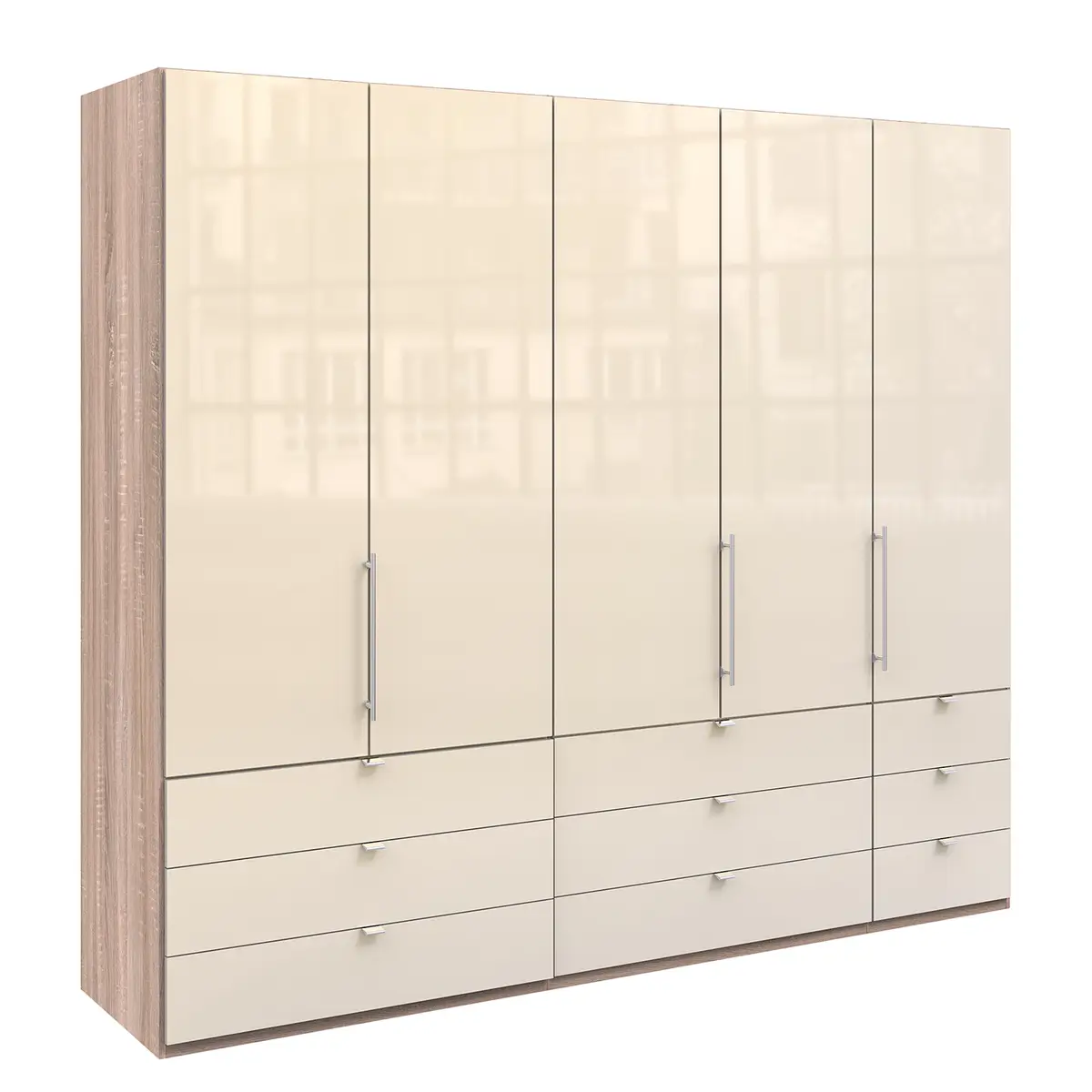 Falttürenschrank II 250 x 216cm Braun/Eiche Sägerau Dekor/Glas