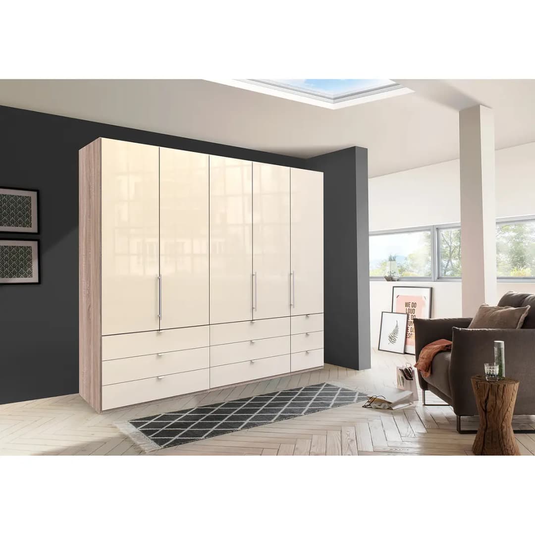 Falttürenschrank II 250 x 216cm Braun/Eiche Sägerau Dekor/Glas