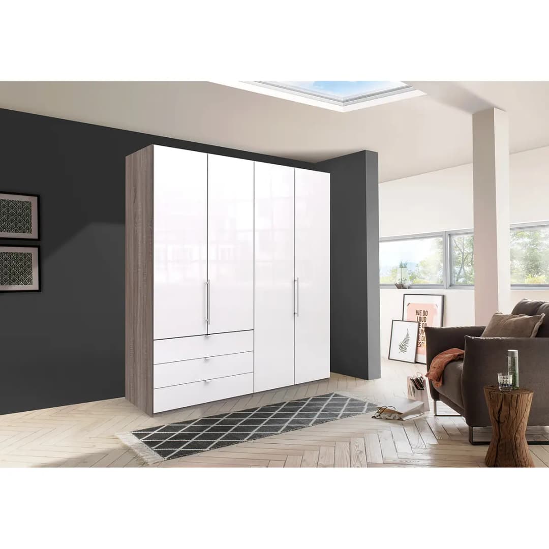 Falttürenschrank I 216cm Schublade links | Holztöne