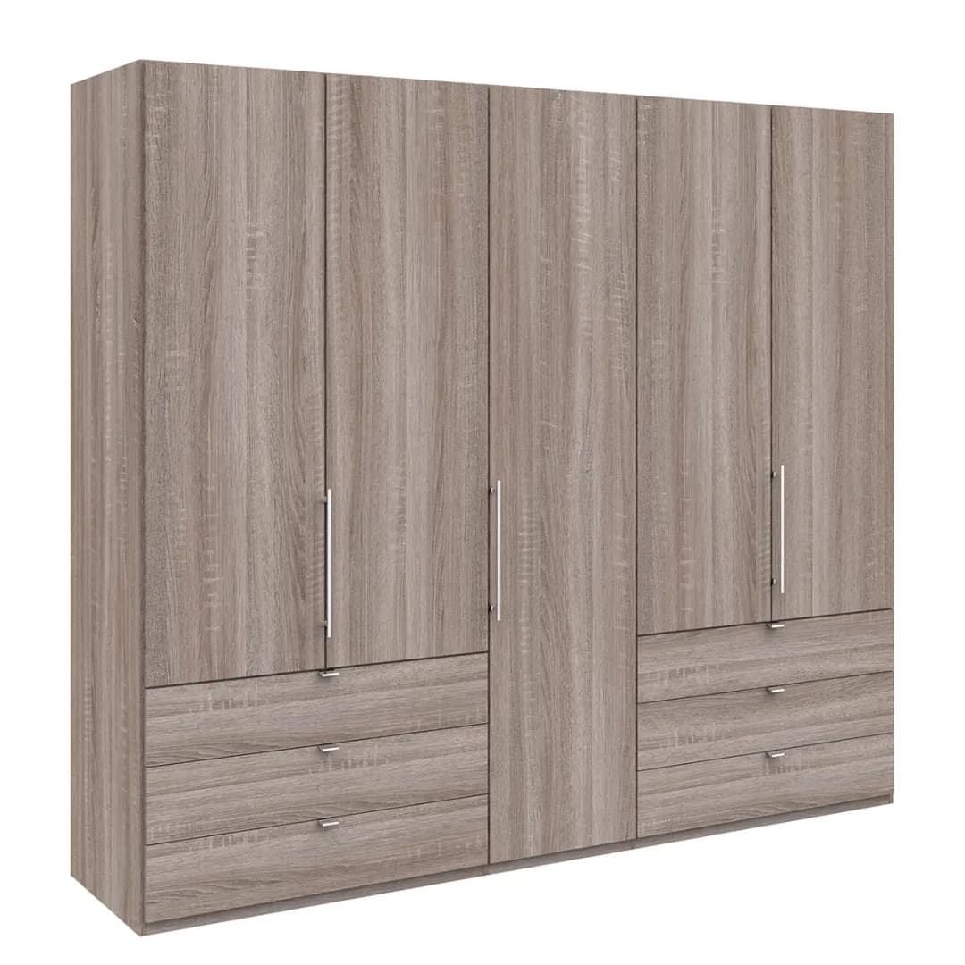 Falttürenschrank IV 250 x 216cm Schublade außen | Braun
