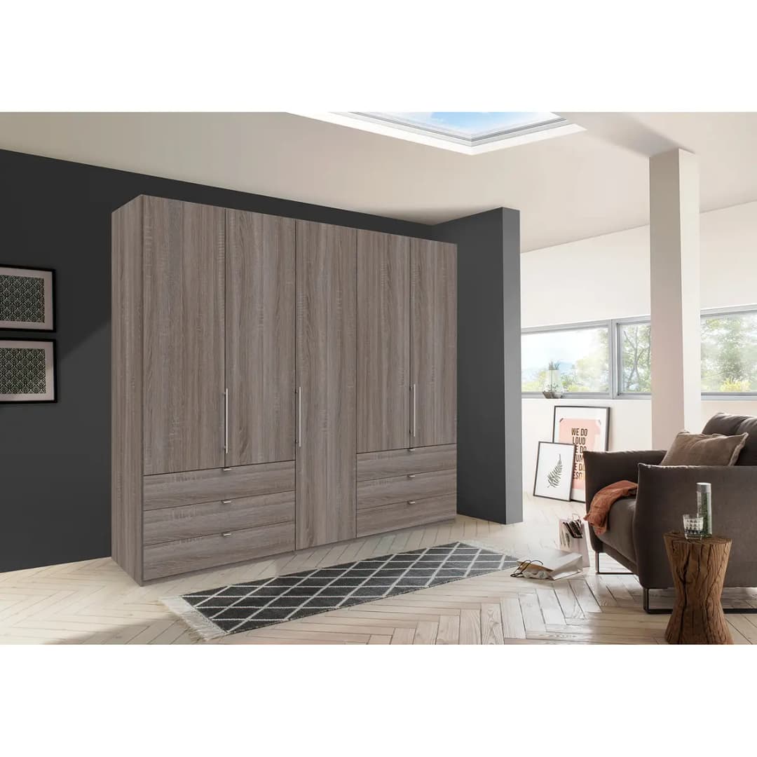 Falttürenschrank IV 250 x 216cm Schublade außen | Braun