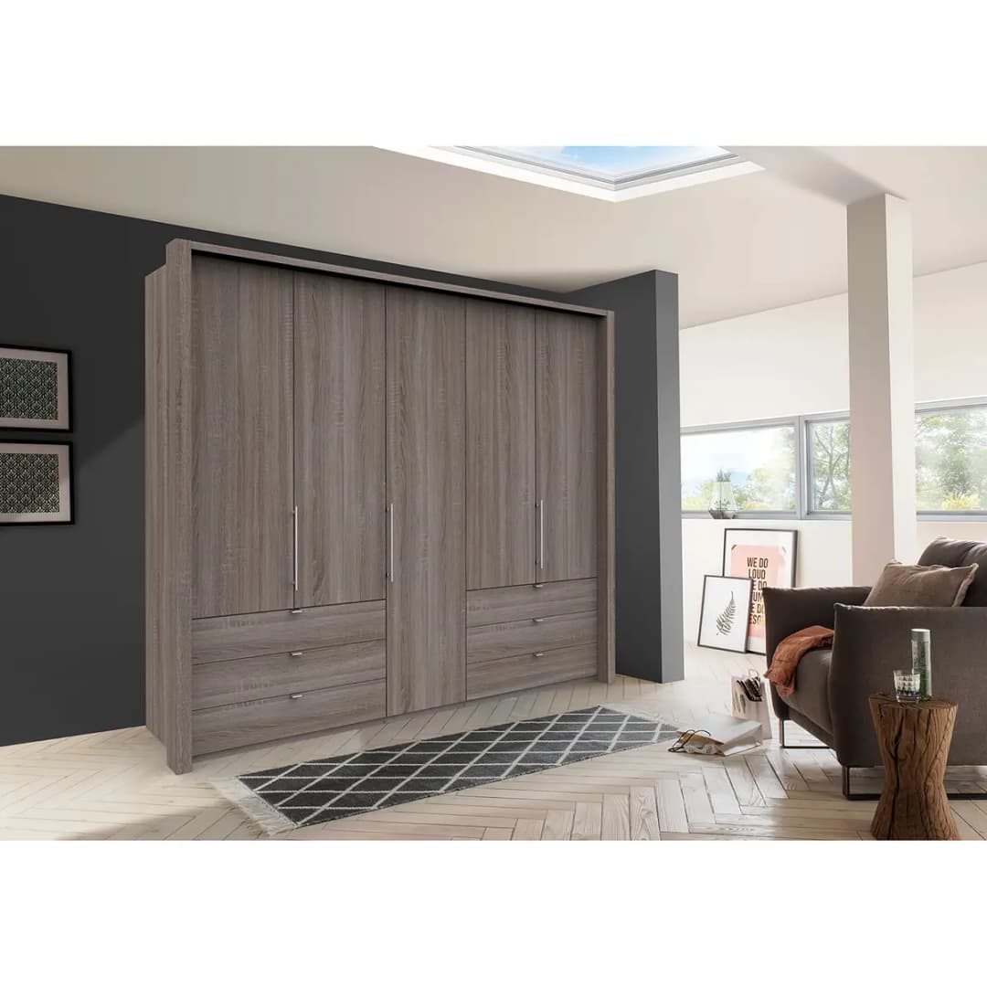 Falttürenschrank IV 250 x 216cm Schublade außen | Braun