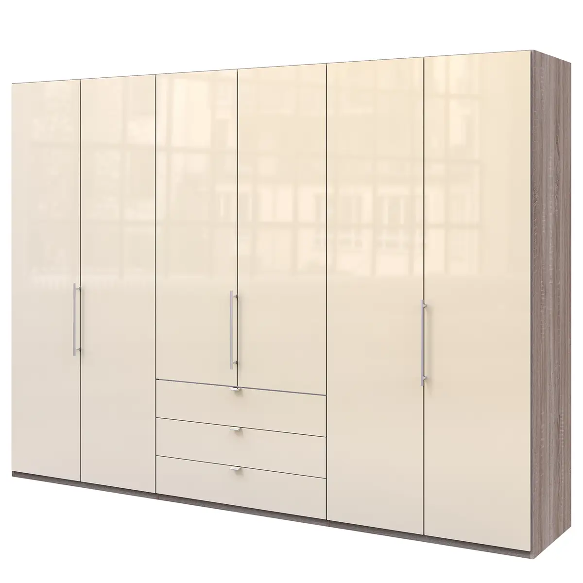 Falttürenschrank III 216cm Braun/Grau/Trüffeleiche Dekor/Glas | Braun