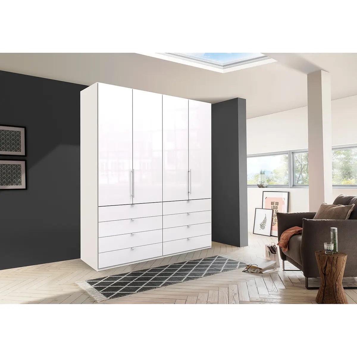Falttürenschrank II 200 x 236cm Weiß/Alpinweiß/Glas Weiß | Weiß