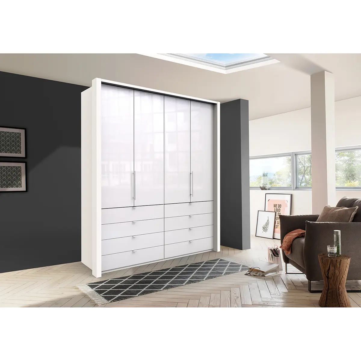 Falttürenschrank II 200 x 236cm Weiß/Alpinweiß/Glas Weiß | Weiß