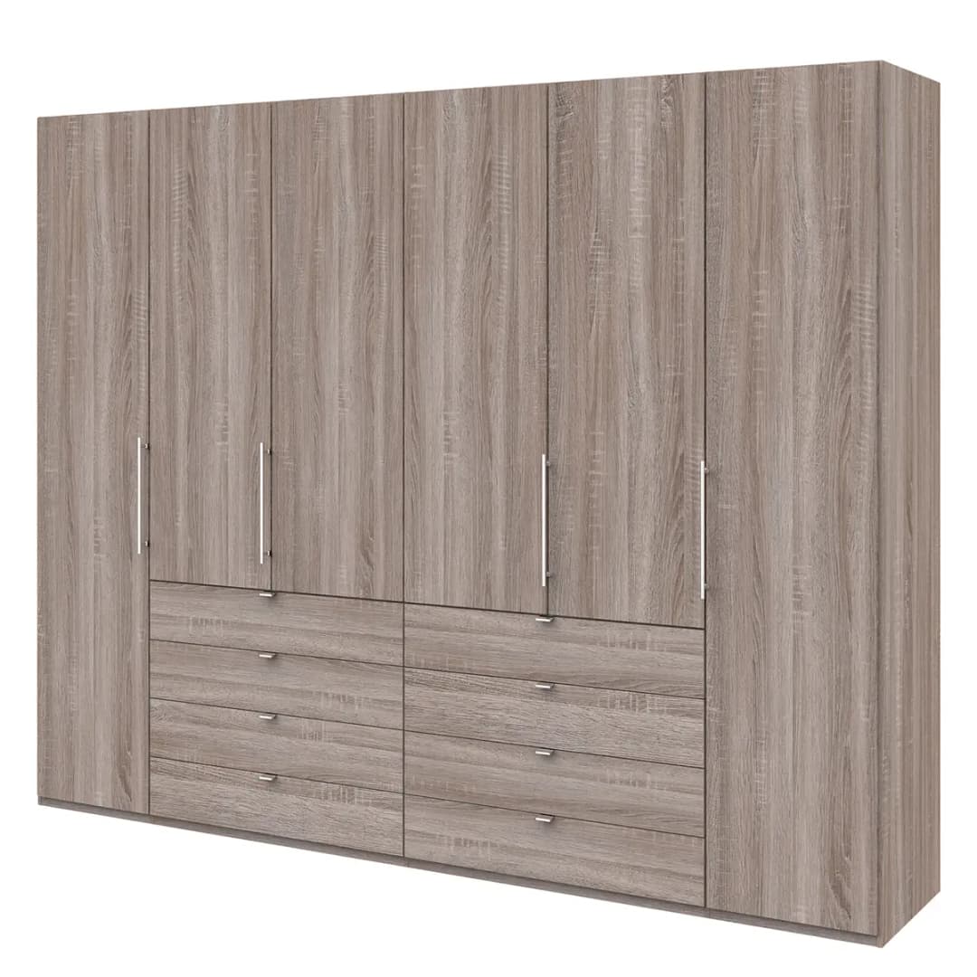 Falttürenschrank IV 300 x 236cm Schublade mittig | Braun