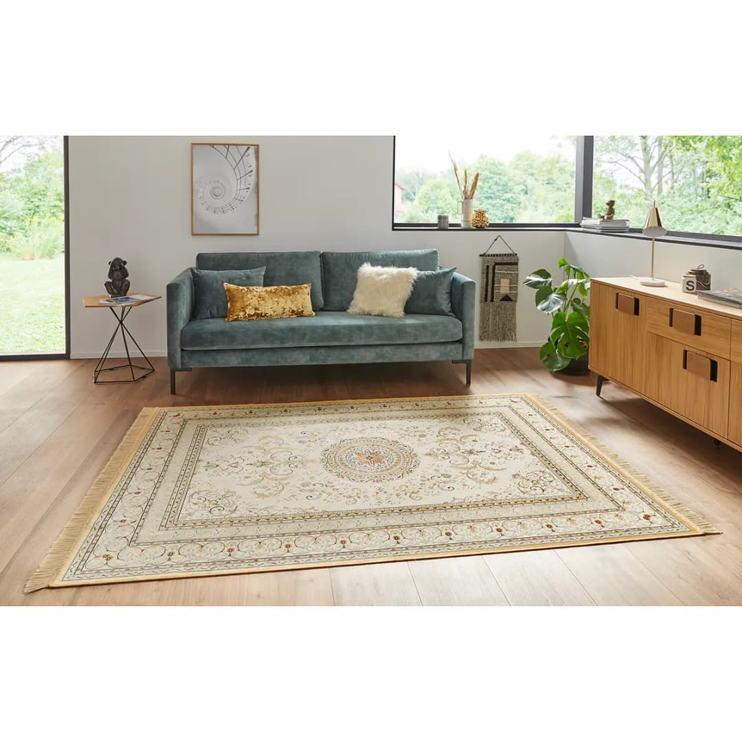 Kurzflorteppich Antik Meira Beige/Creme 95 x 140cm Webstoff