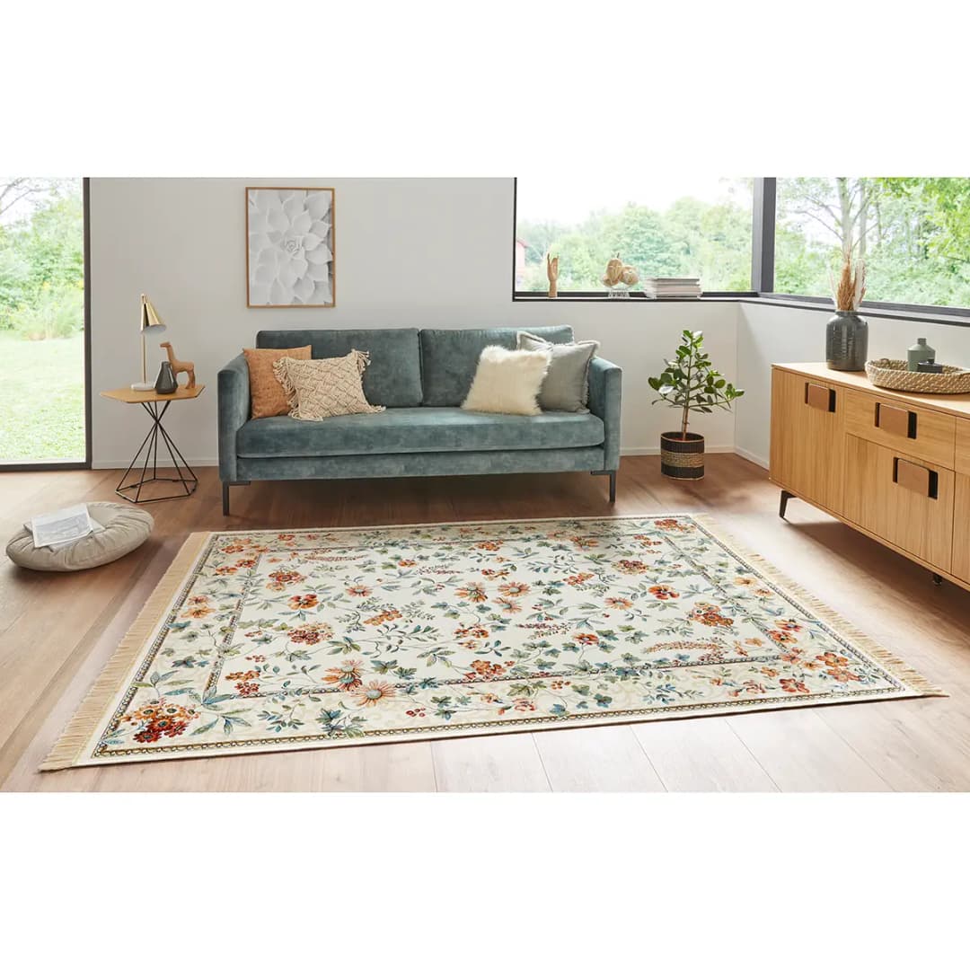 Kurzflorteppich Oriental Flowers Beige/Creme 95 x 140cm | Beige