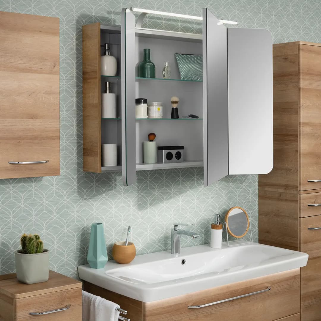 Spiegelschrank Milano 110cm Braun/Asteiche Dekor | Braun