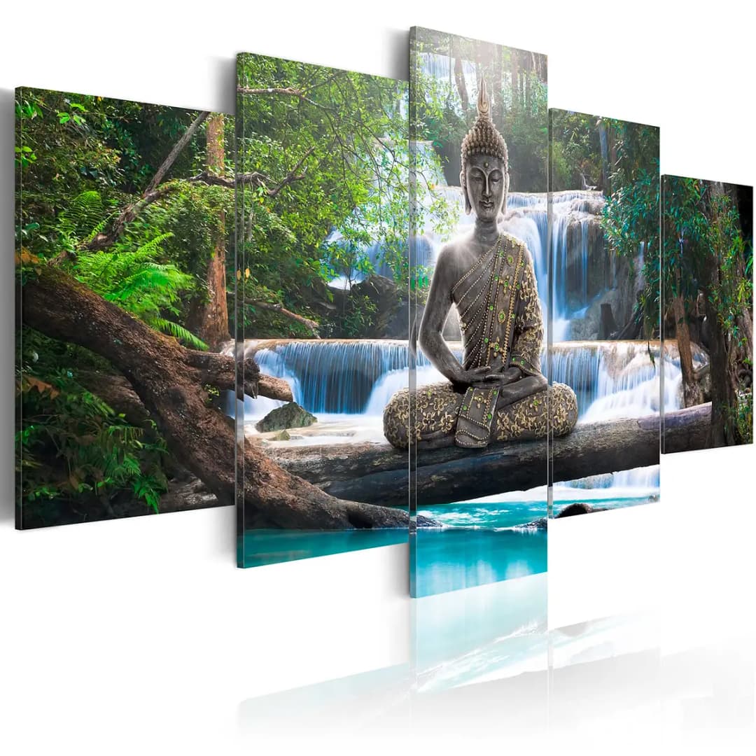 Wandbild Buddha and Waterfall | Braun