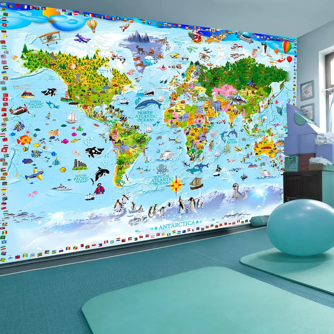 Vlies Fototapete World Map for Kids | Mehrfarbig