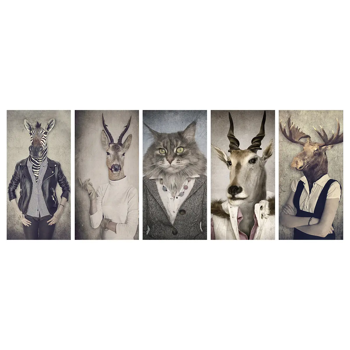 Wandbild Animal Mask I Leinen Beige 225 x 90cm | Beige