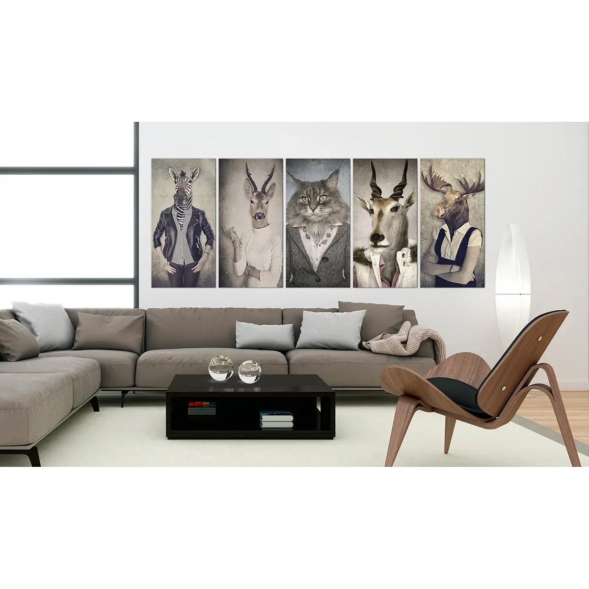 Wandbild Animal Mask I Leinen Beige 225 x 90cm | Beige