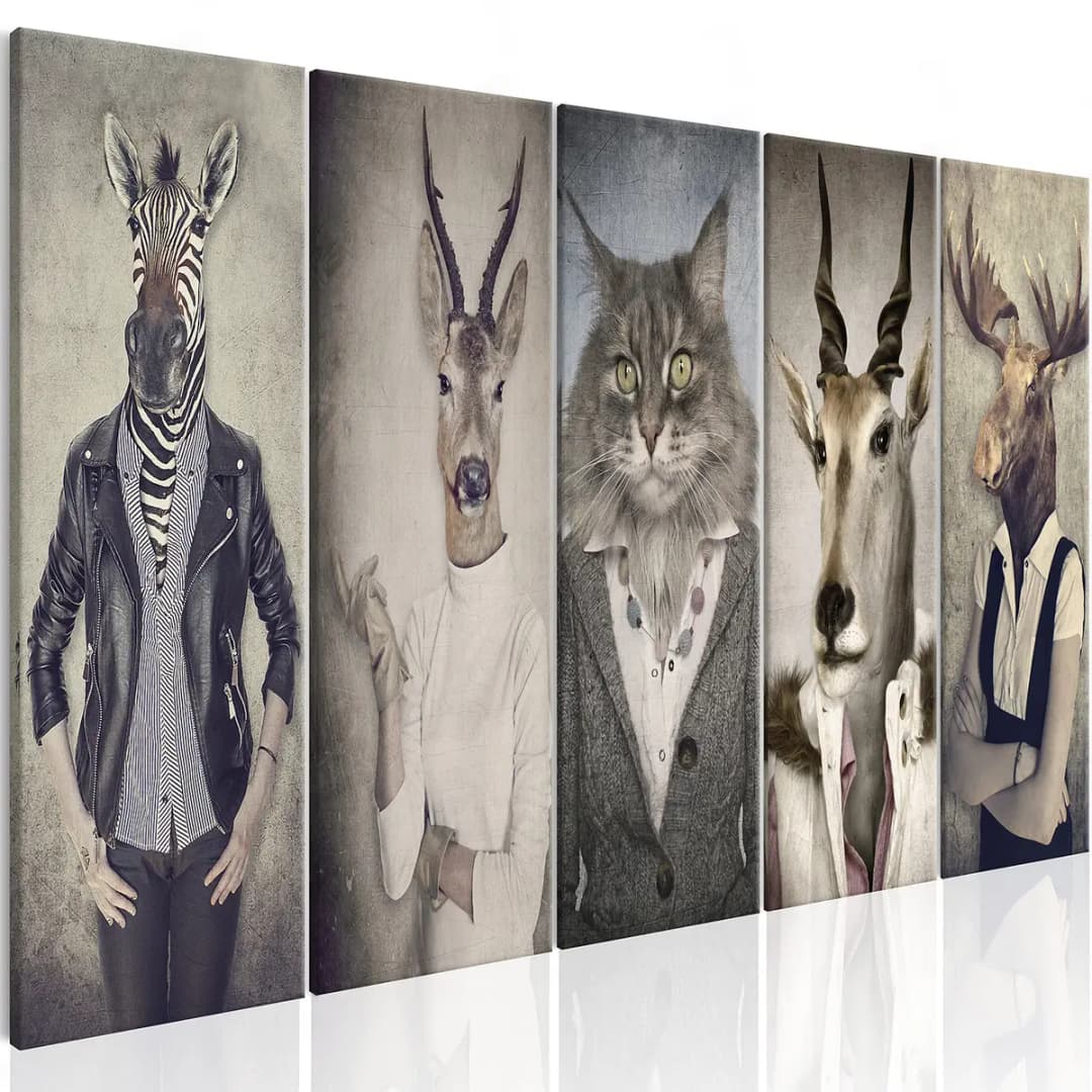 Wandbild Animal Mask I Leinen Beige 225 x 90cm | Beige