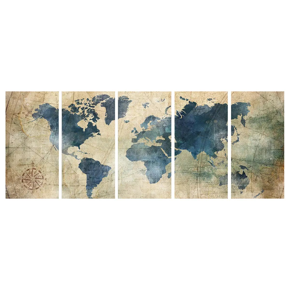 Wandbild Retro Map 5-teilig | Grün
