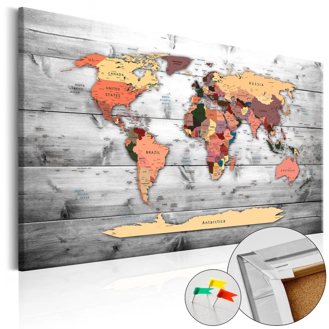 Korkbild Direction World | Grau