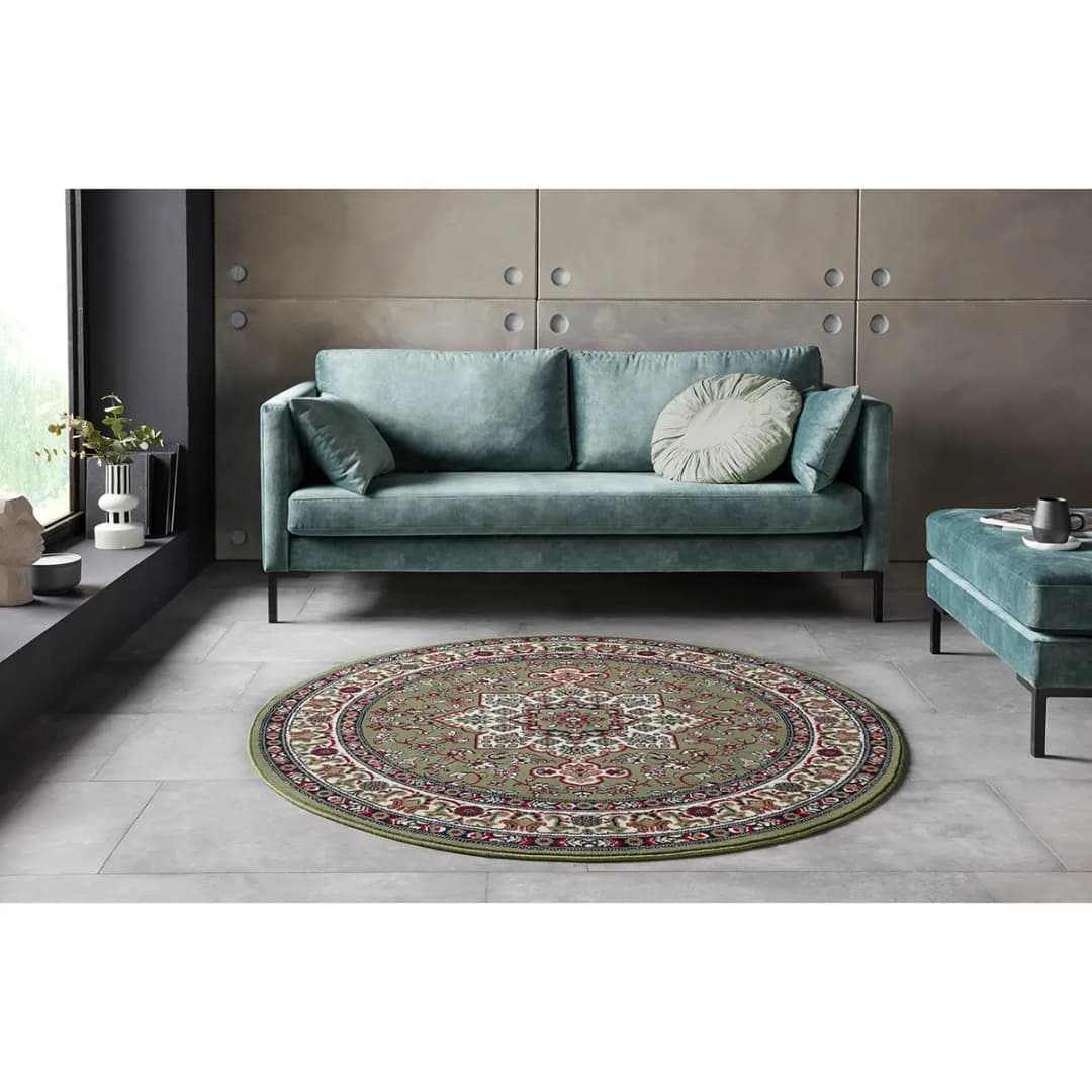 Kurzflorteppich Parun Täbriz II Grün/Grün Ø 160cm | Grün