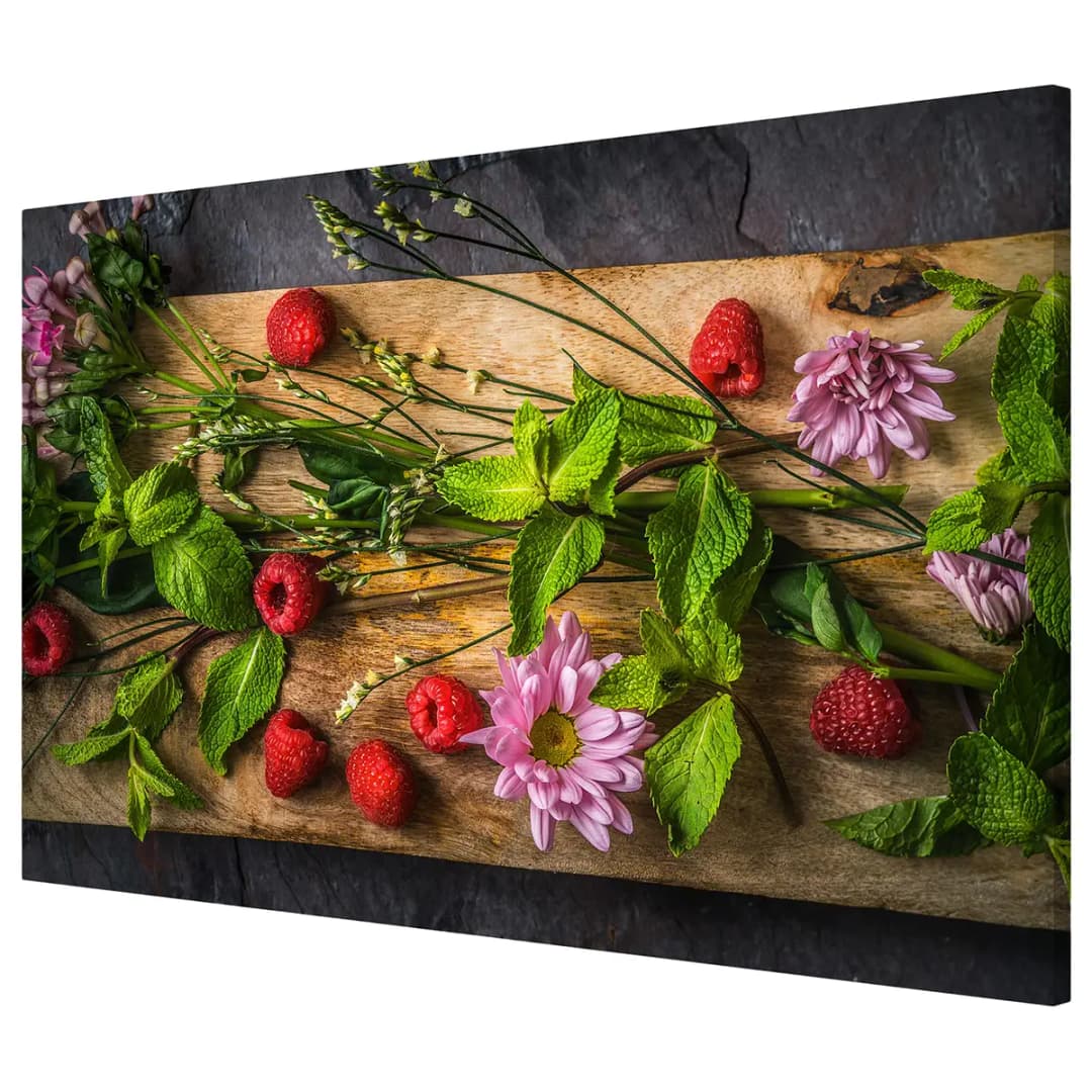 Magnettafel Blumen Himbeeren Minze | Mehrfarbig