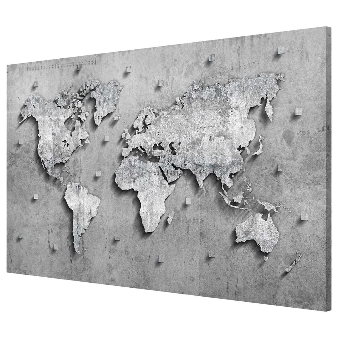 Magnettafel Beton Weltkarte | Grau