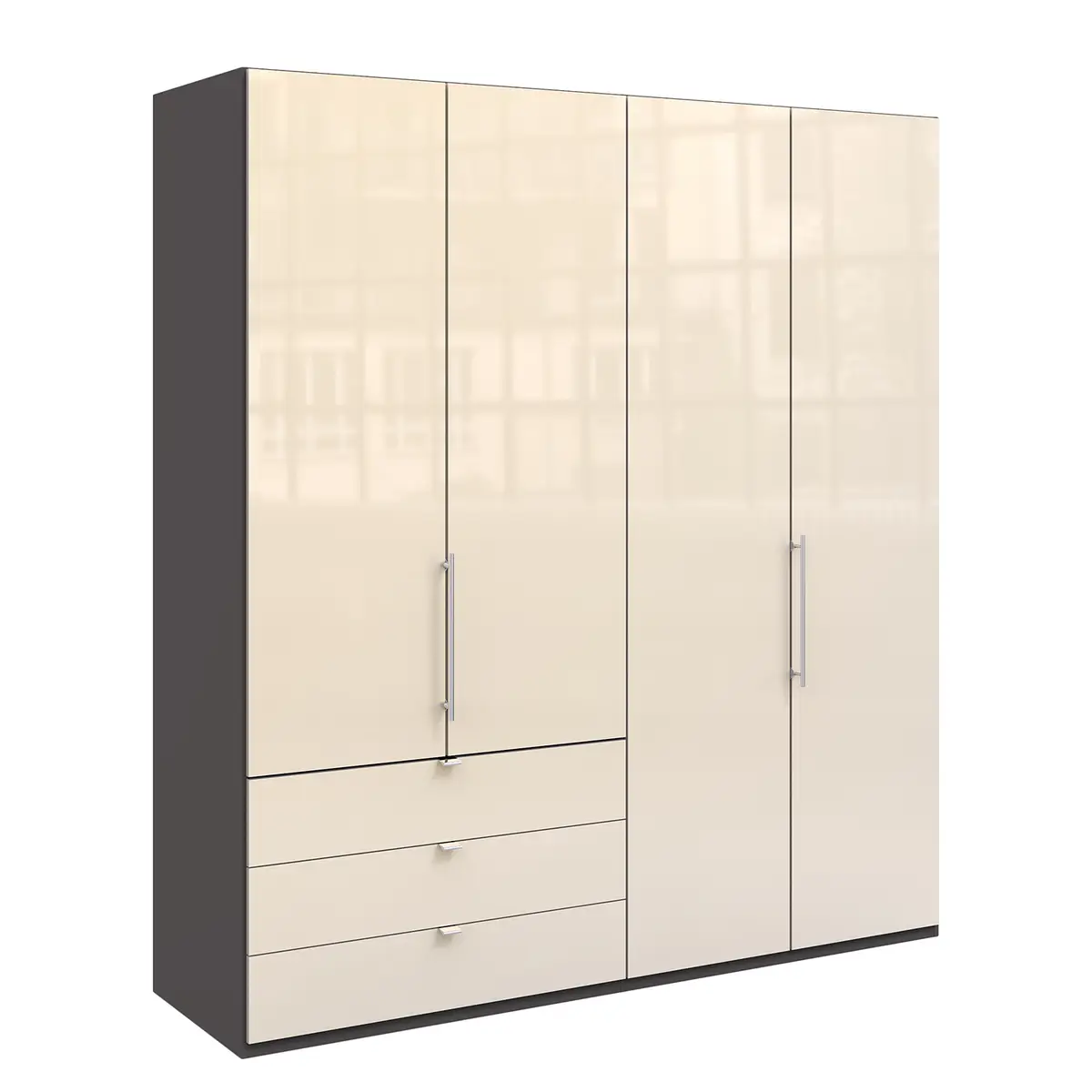 Falttürenschrank I 216cm Schublade links Braun/Havanna/Glas Magnolie