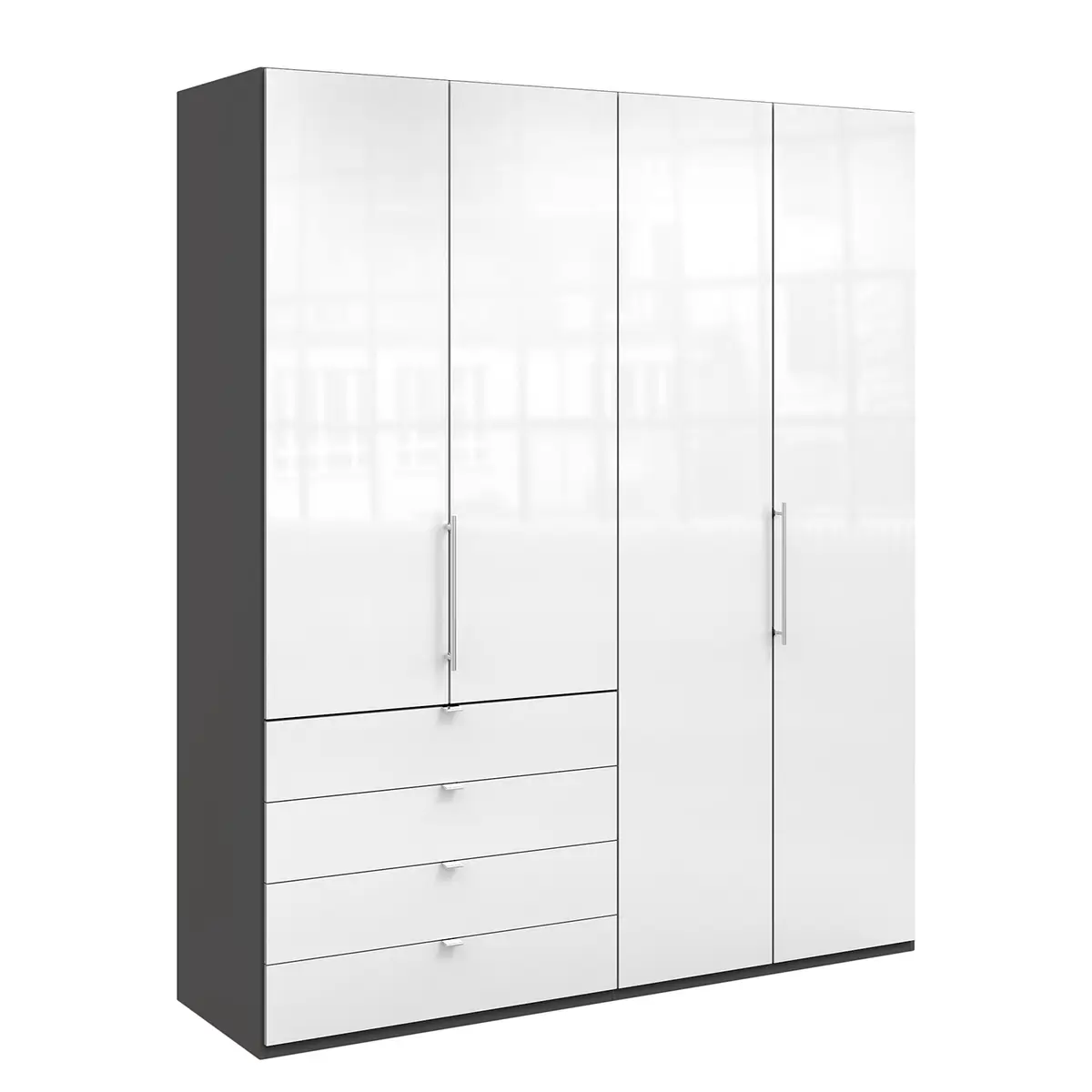 Falttürenschrank I 236cm Schublade links Braun/Havanna/Glas Weiß