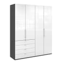 Falttürenschrank I 236cm Schublade links Braun/Havanna/Glas Weiß