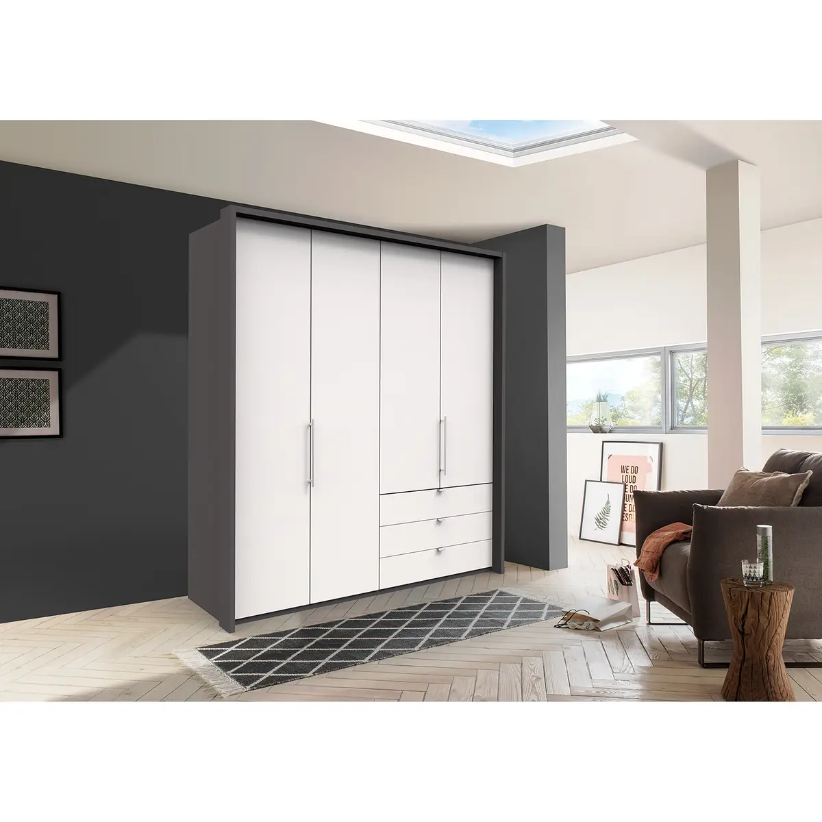 Falttürenschrank I 216cm Schublade rechts | Braun
