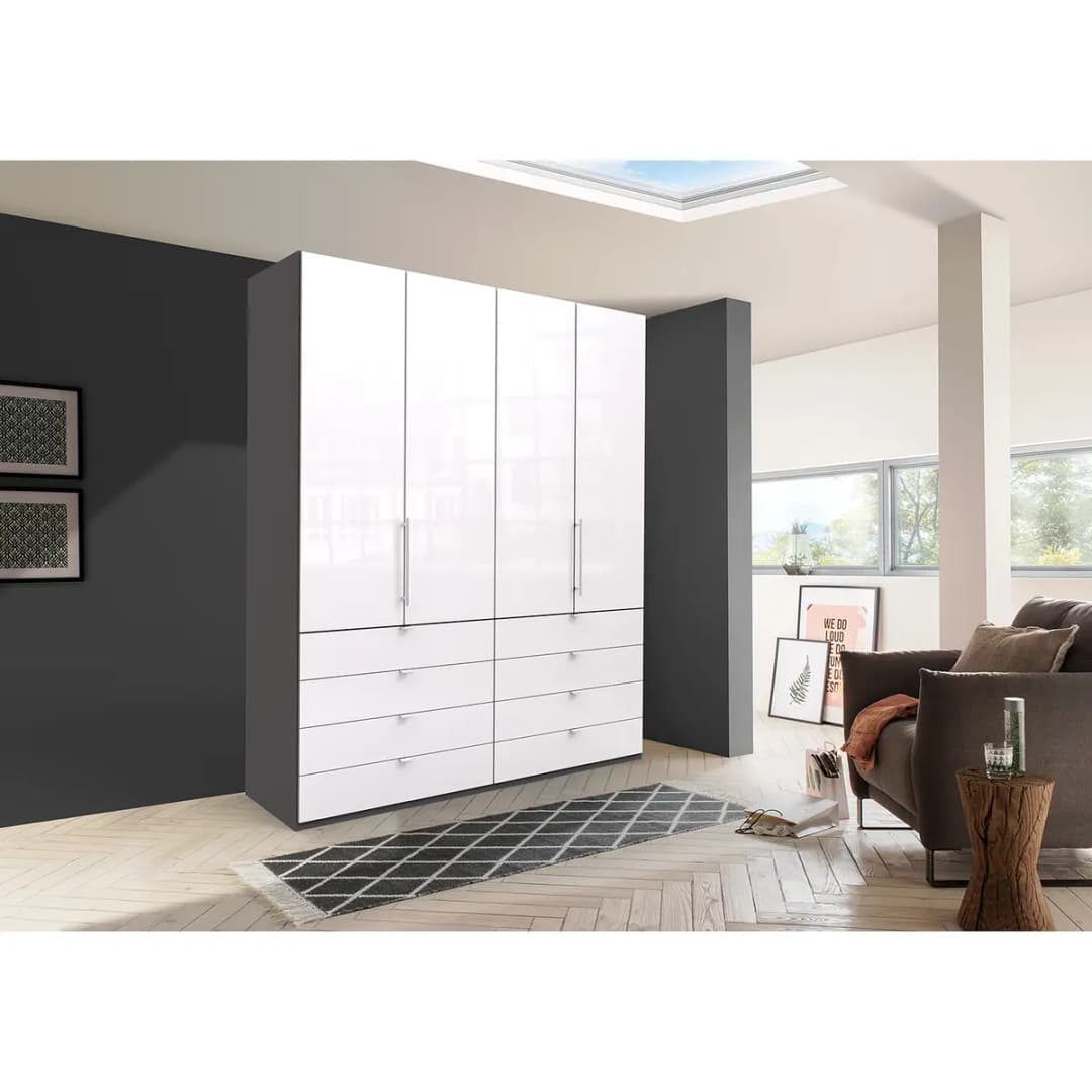 Falttürenschrank II 200 x 236cm Braun/Havanna/Glas Weiß | Braun
