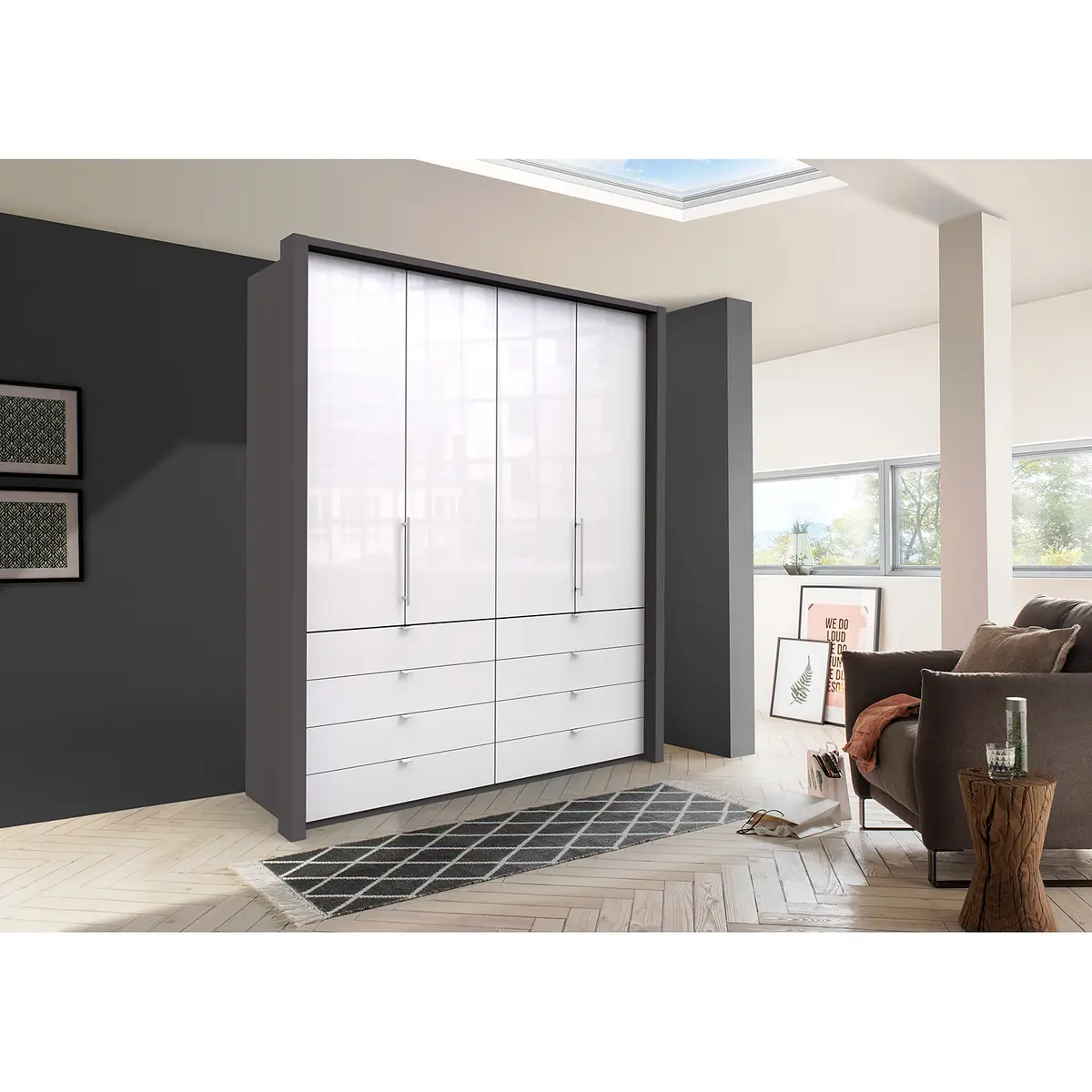 Falttürenschrank II 200 x 236cm Braun/Havanna/Glas Weiß | Braun