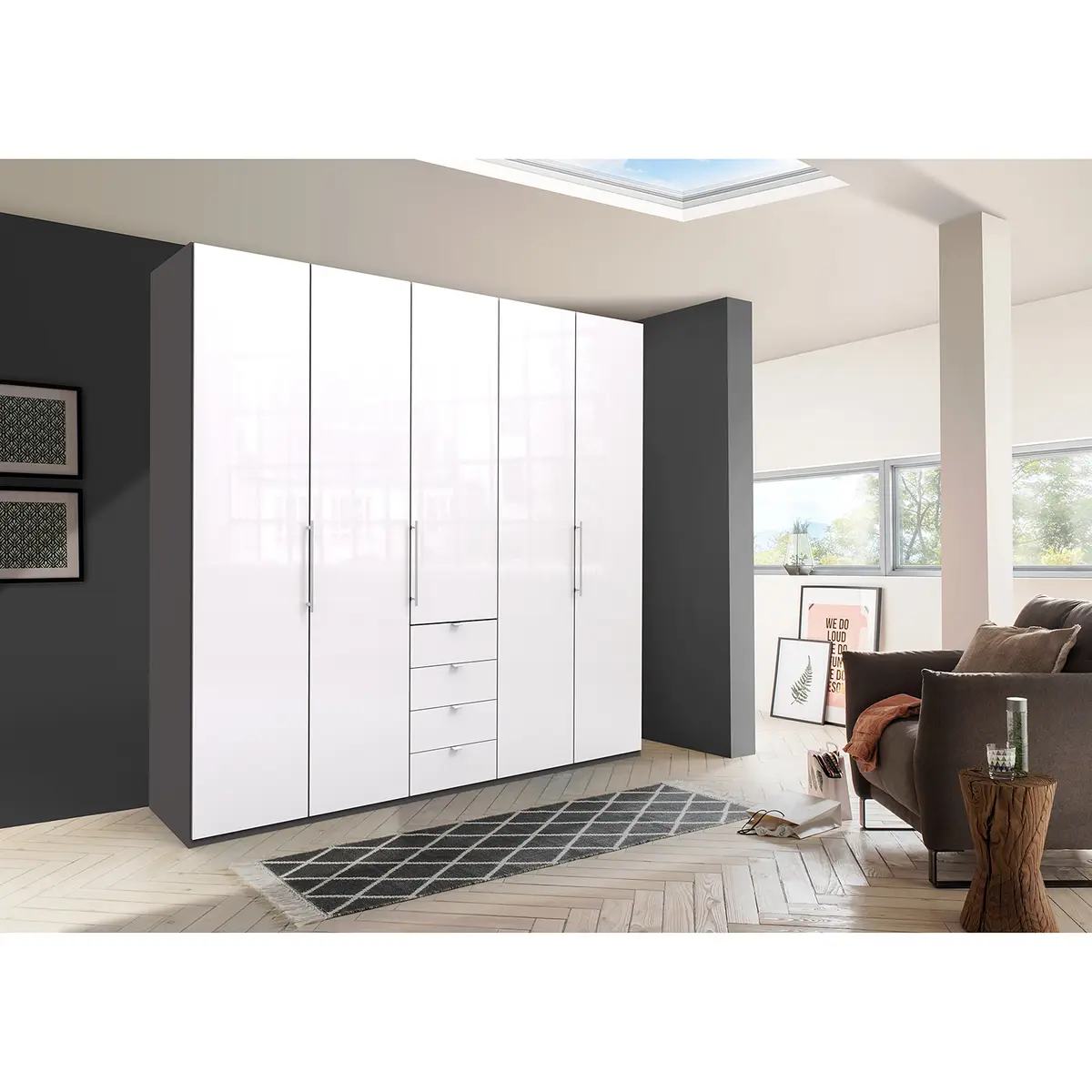 Falttürenschrank VI 236cm Braun/Havanna/Glas Weiß | Braun
