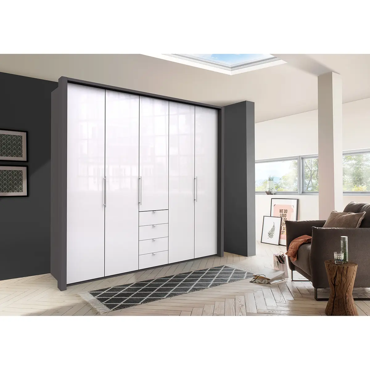 Falttürenschrank VI 236cm Braun/Havanna/Glas Weiß | Braun