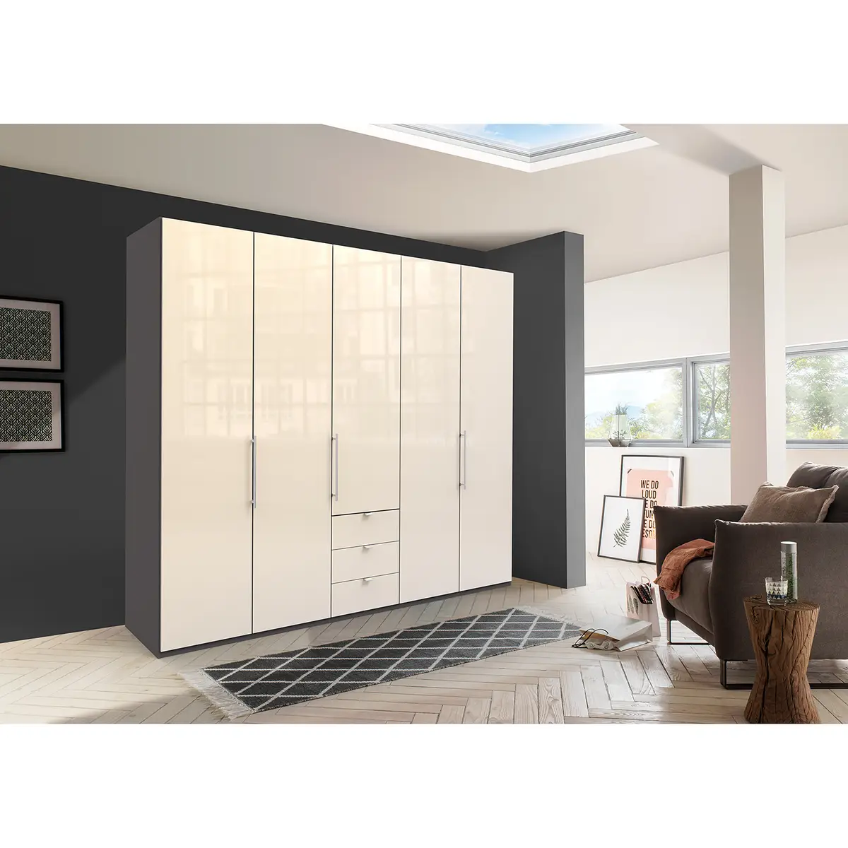 Falttürenschrank VI 216cm Braun/Havanna/Glas Magnolie | Braun