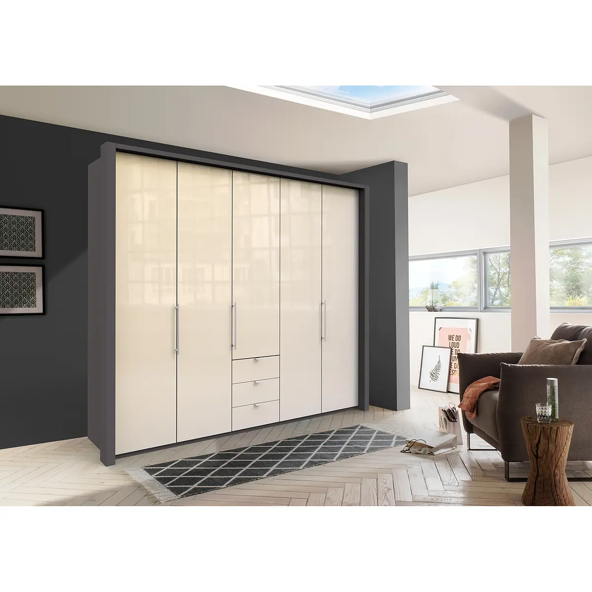 Falttürenschrank VI 216cm Braun/Havanna/Glas Magnolie | Braun