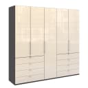 Falttürenschrank IV 250 x 236cm Schublade außen Braun/Havanna/Glas