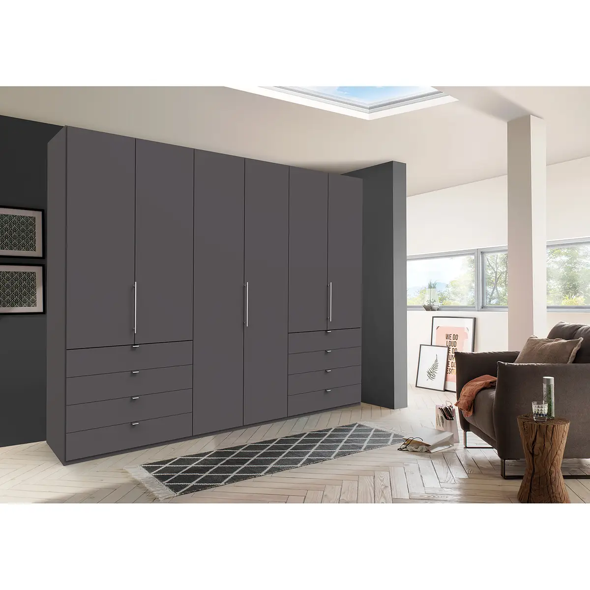 Falttürenschrank IV 300 x 236cm Schublade außen | Braun