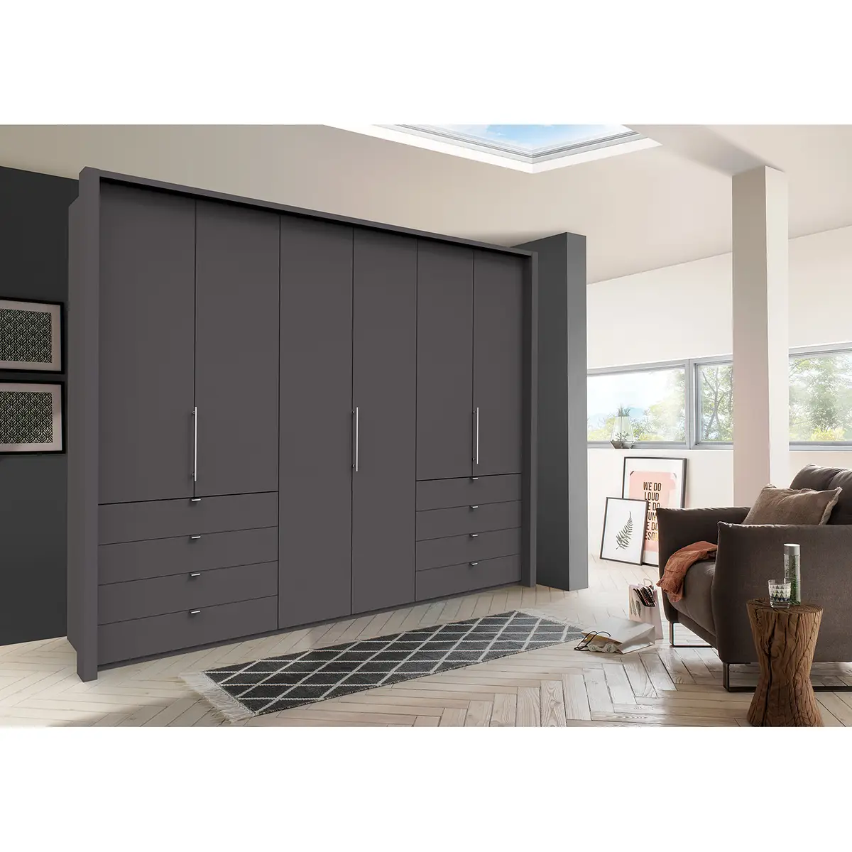 Falttürenschrank IV 300 x 236cm Schublade außen | Braun