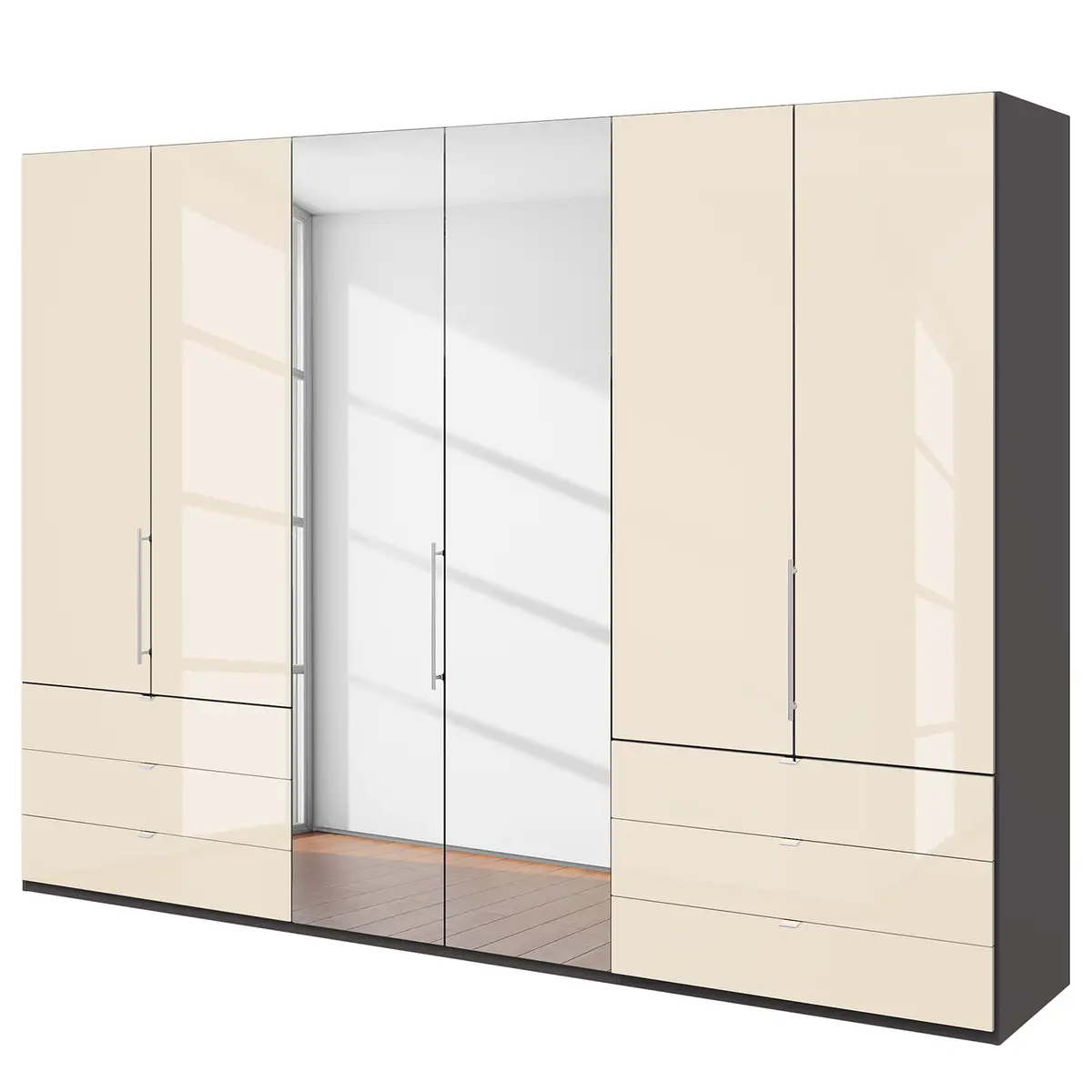 Falttürenschrank V 216cm Braun/Havanna/Glas Magnolie | Braun