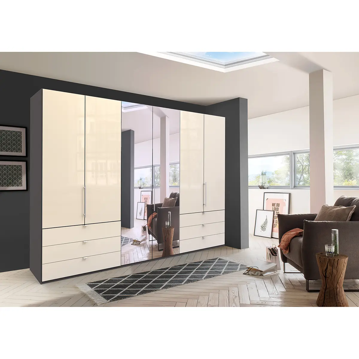 Falttürenschrank V 216cm Braun/Havanna/Glas Magnolie | Braun