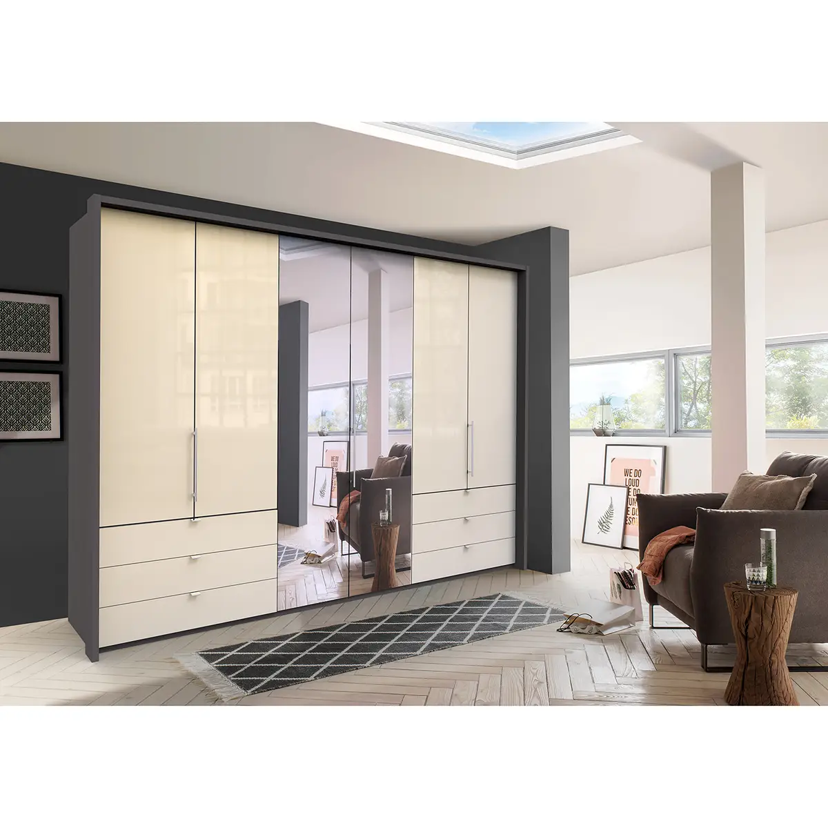 Falttürenschrank V 216cm Braun/Havanna/Glas Magnolie | Braun