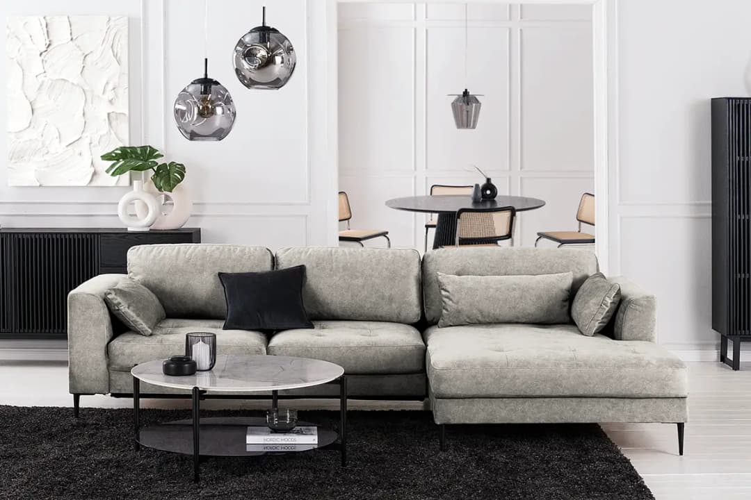 Ecksofa mit Longchair Grau Microfaser Cori | Grau
