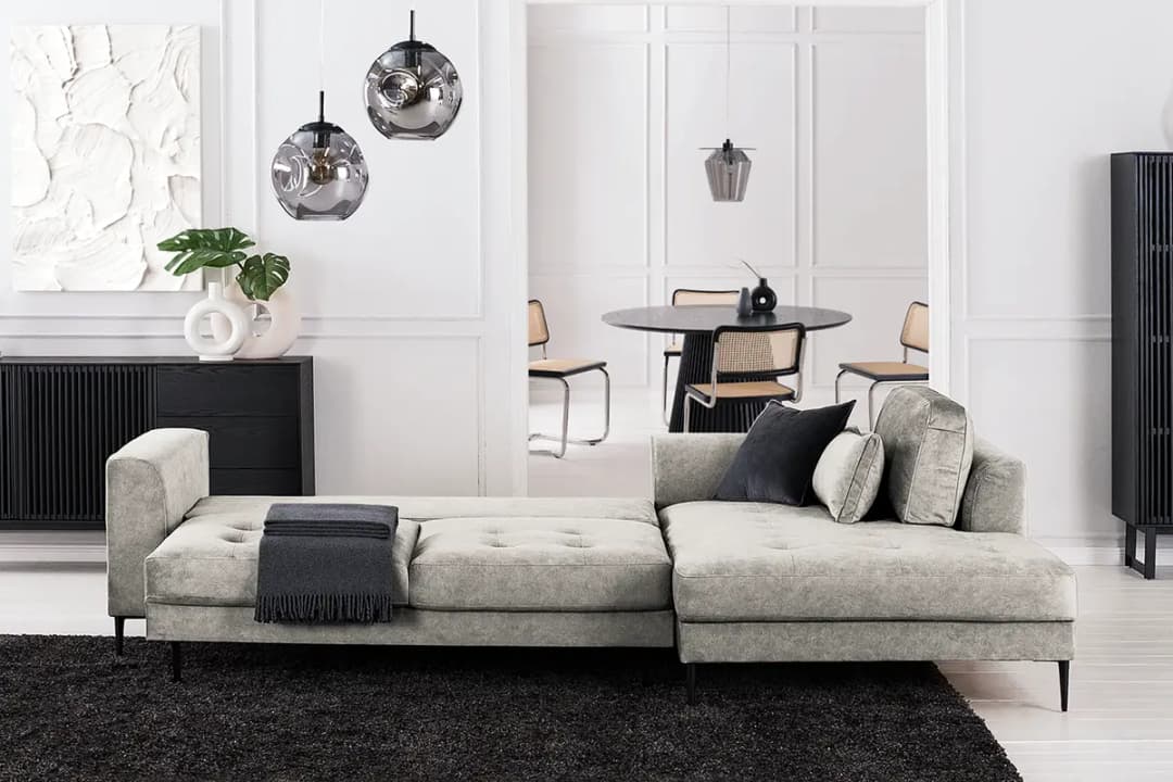 Ecksofa mit Longchair Grau Microfaser Cori | Grau