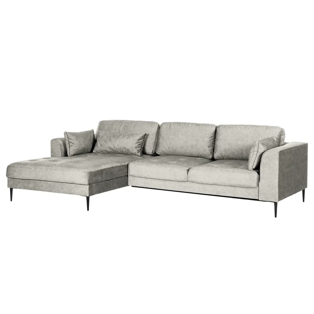 Ecksofa mit Longchair Grau/Hellgrau Microfaser Cori | Grau