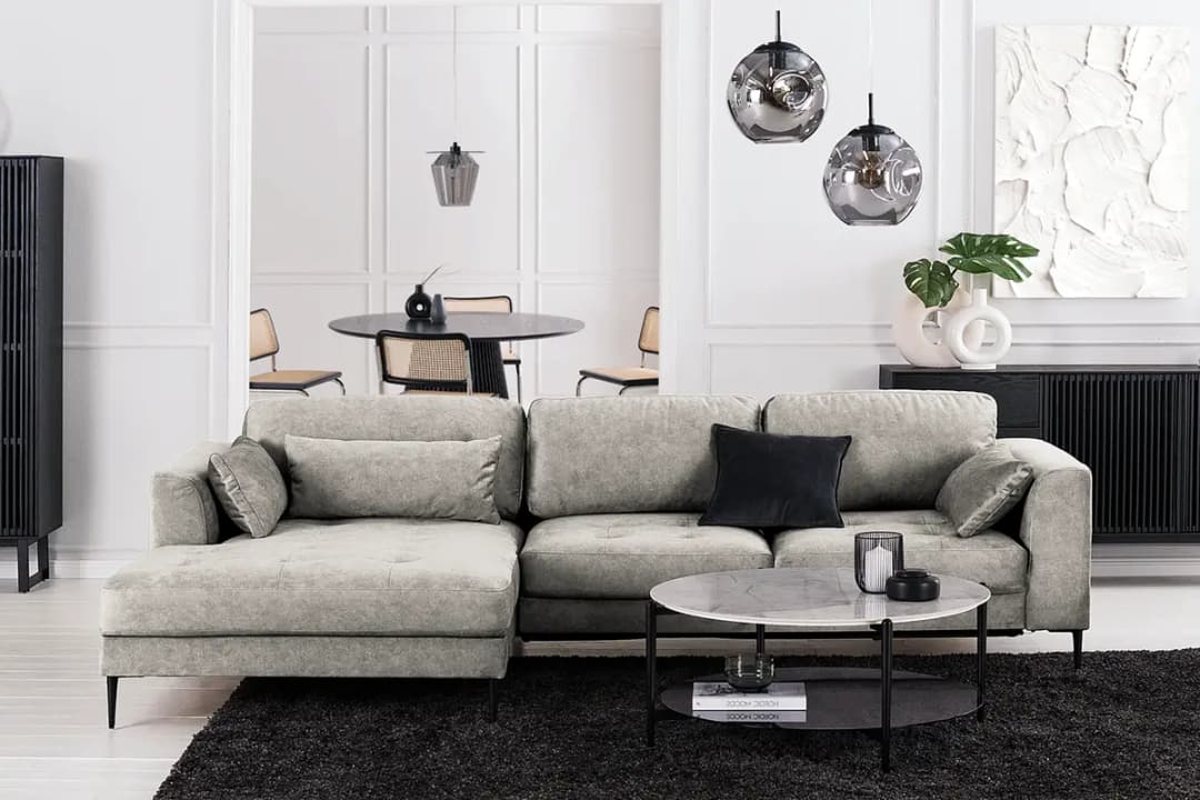Ecksofa mit Longchair Grau/Hellgrau Microfaser Cori | Grau