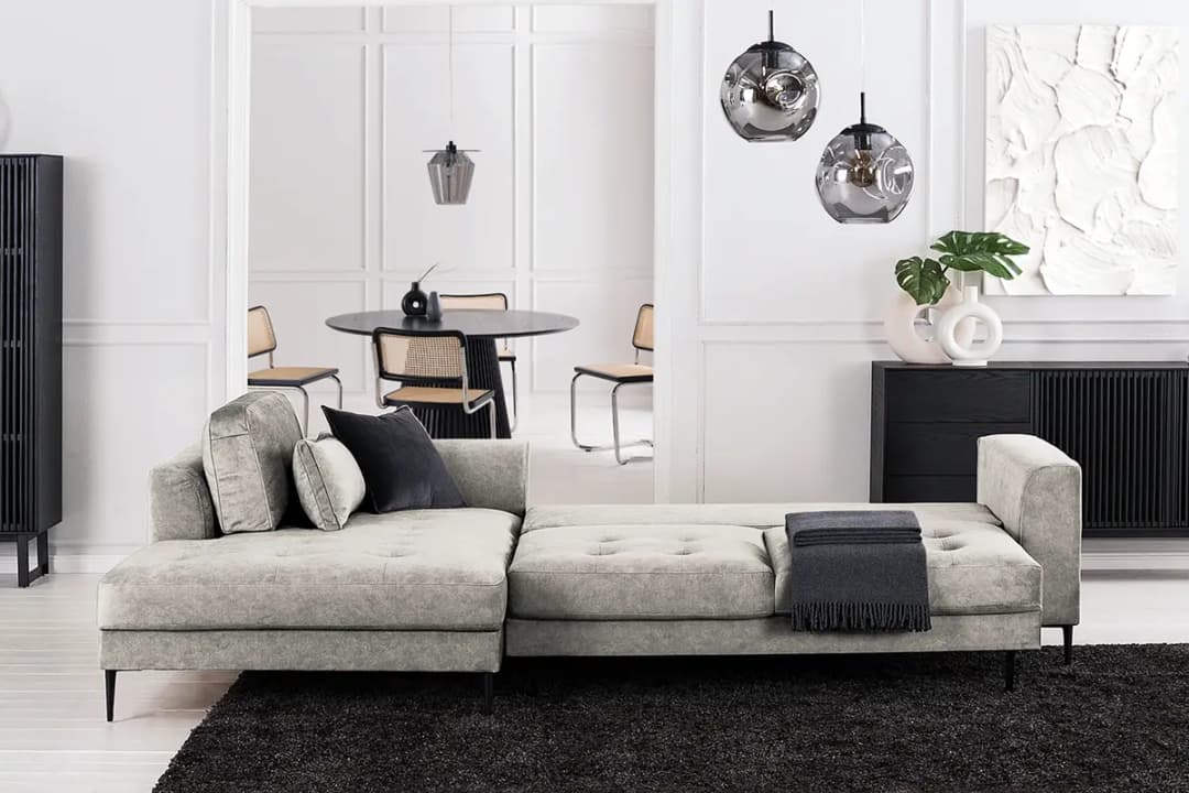 Ecksofa mit Longchair Grau/Hellgrau Microfaser Cori | Grau