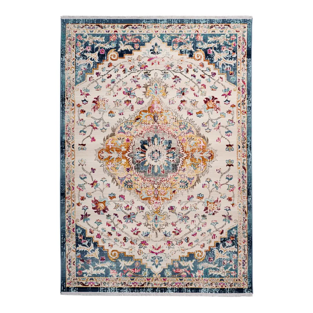 Kurzflorteppich Anouk 1025 Blau/Weiß 120 x 170cm Webstoff