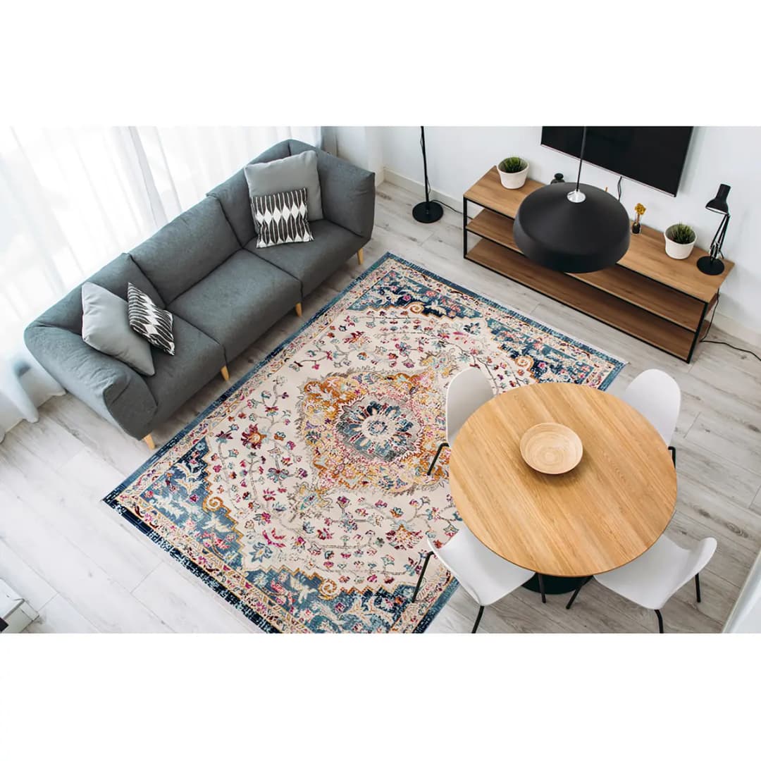 Kurzflorteppich Anouk 1025 Blau/Weiß 120 x 170cm Webstoff