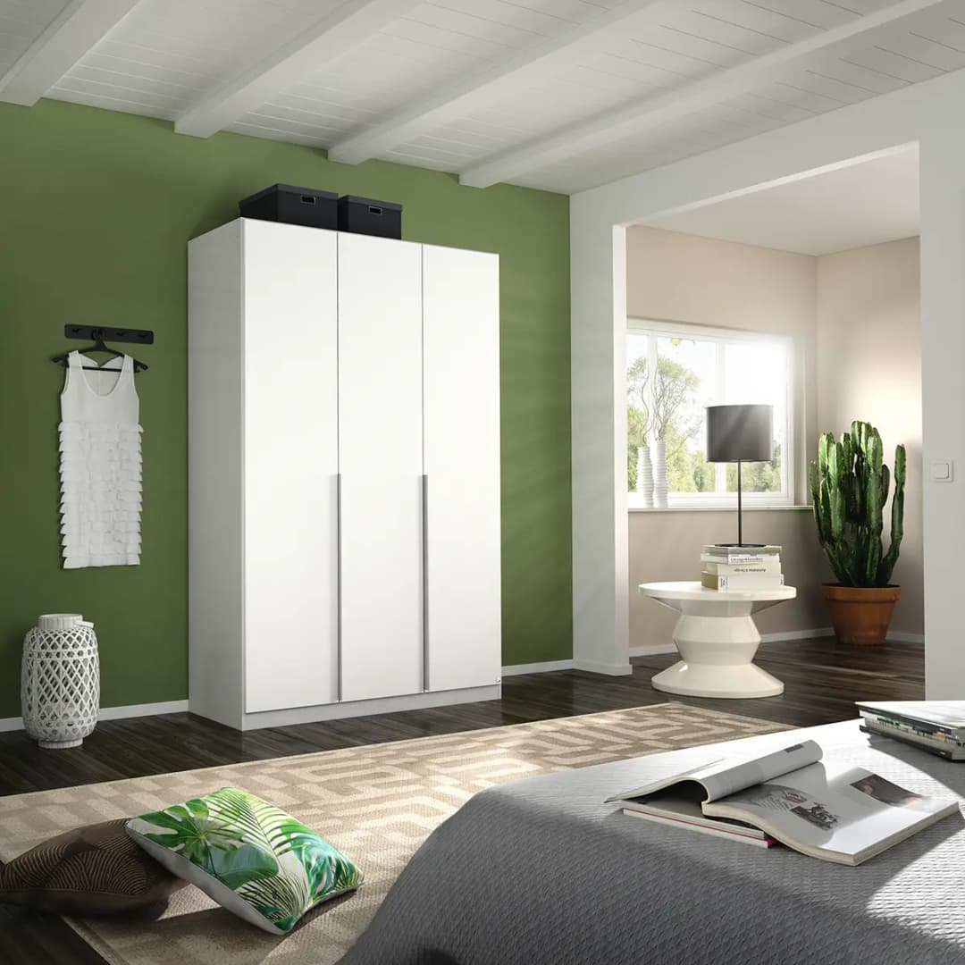 Drehtürenschrank Alabama 136 x 210cm Weiß/Alpinweiß Classic Aluminium