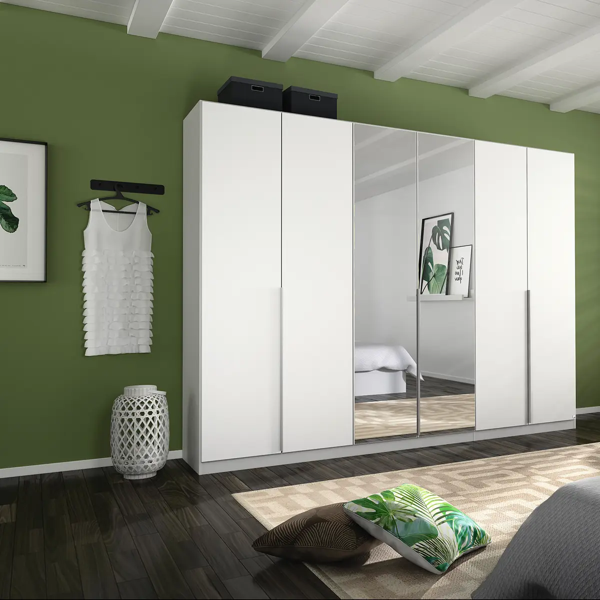 Drehtürenschrank Alabama 271 x 210cm Weiß/Alpinweiß Premium Aluminium