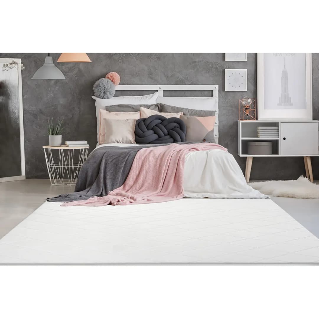 Kurzflorteppich Vivica 225 Weiß/Weiß 80 x 250cm Webstoff | Weiß