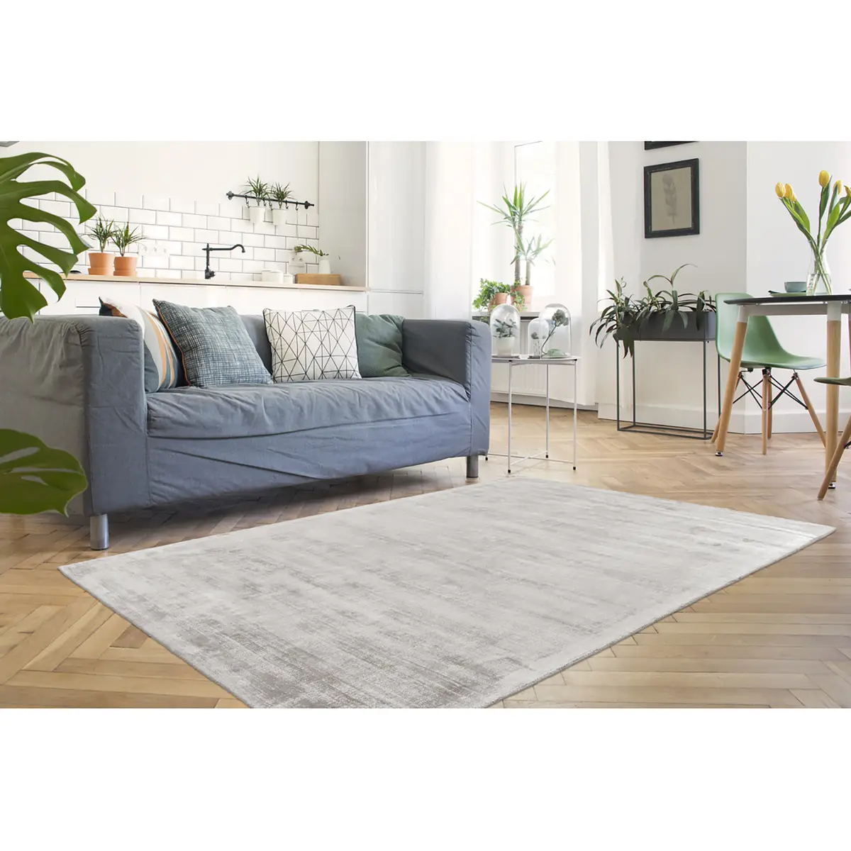 Kurzflorteppich Village 125 Silber/Silber 200 x 290cm Seide